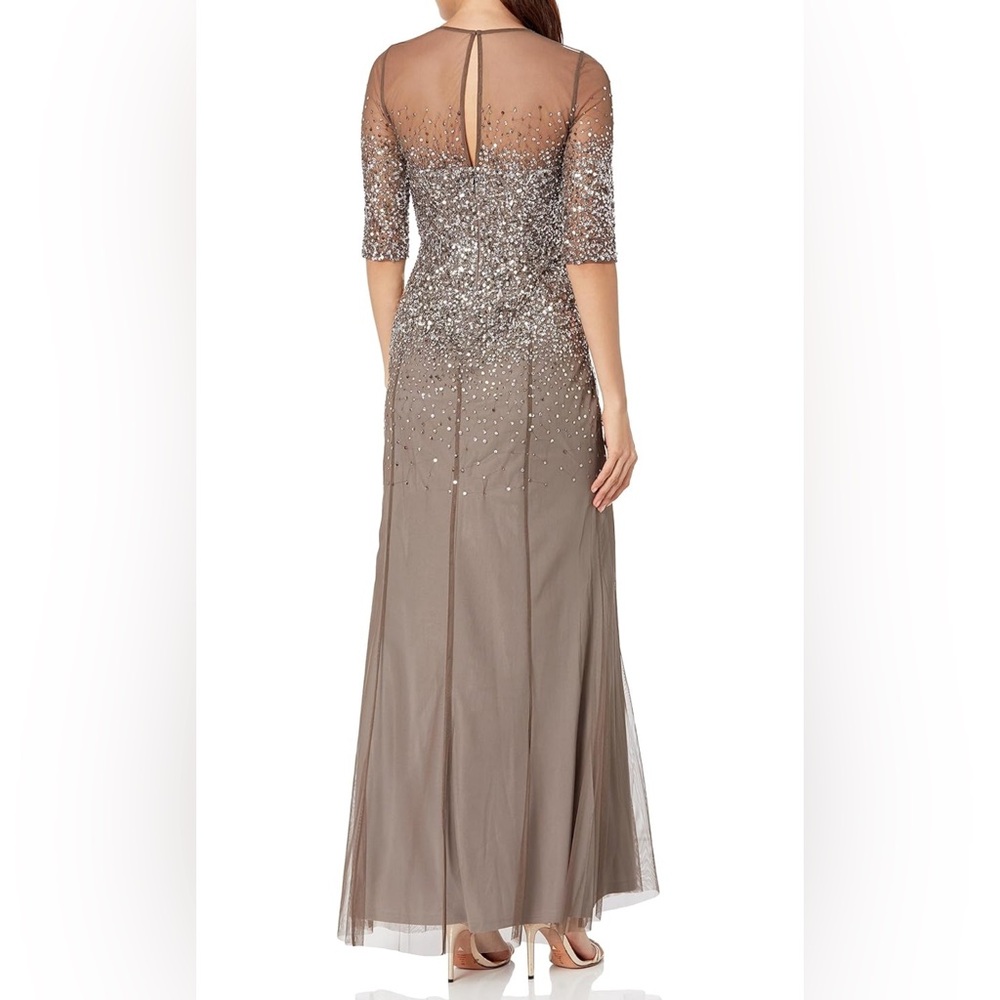 Adrianna Papell Silver Sequin Maxi Gown with Scoop Neck - Picture 2 of 8